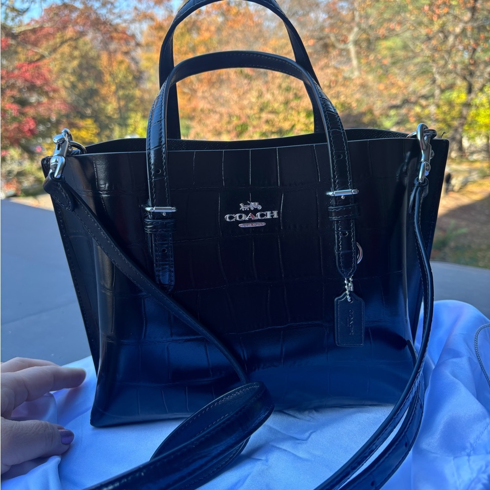Coach Mollie 25 Croc-Embossed Leather Tote Bag